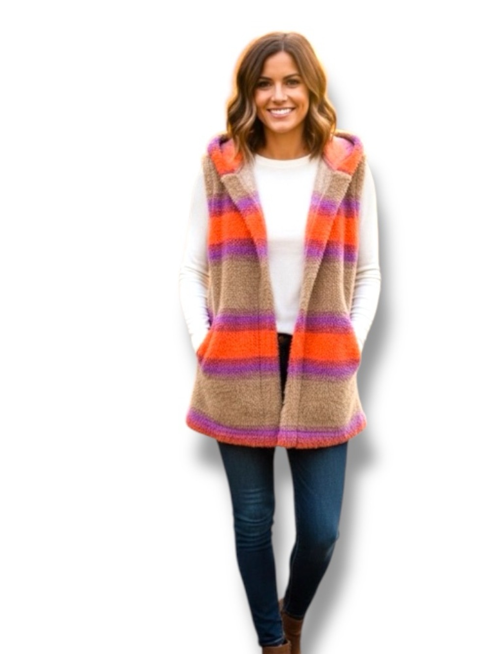 KOOLABURRA BY UGG Hooded Vest with Pockets Sunrise Ombré - L